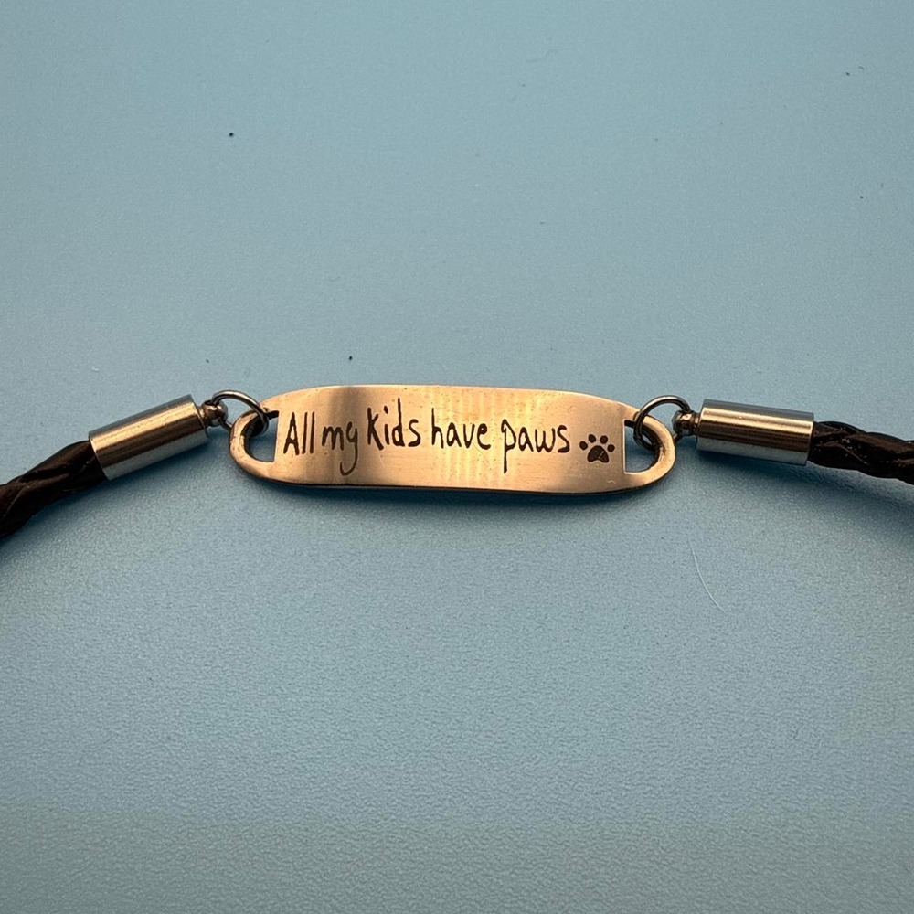 All My Kids Have Paws Engraved Braided Cord Bracelet Silver Gold Tone Pet Lover